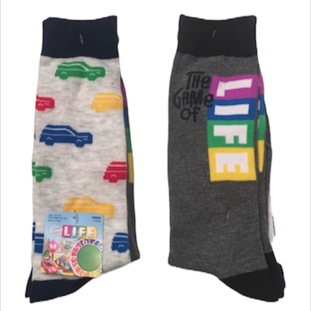Hasbro The Game of Life Crew Socks 2 Pairs, Gray